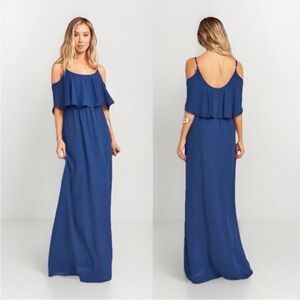 Elegant Blue Off-Shoulder Maxi Dress